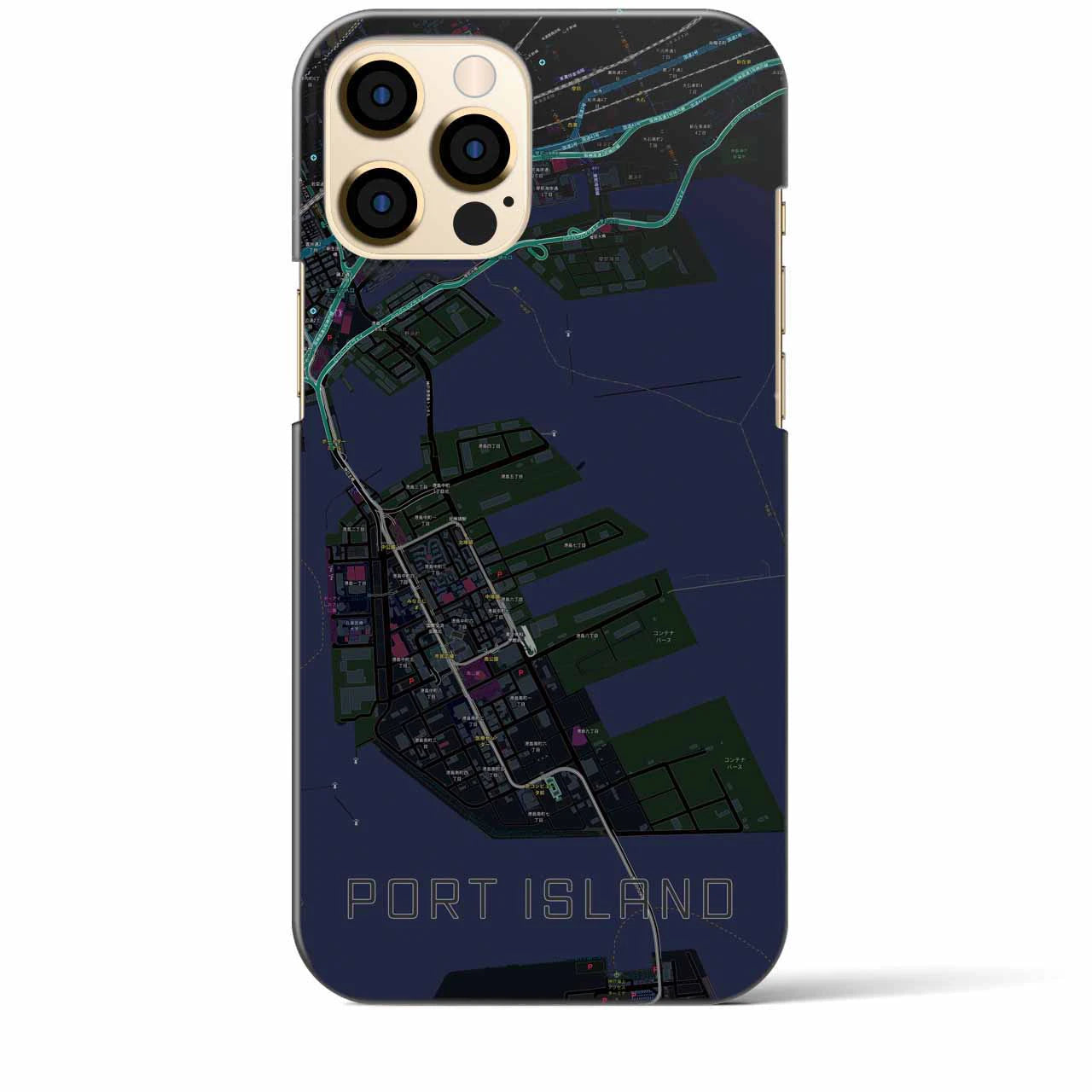 【ポートアイランド】地図柄iPhoneケース（バックカバータイプ・ブラック）iPhone 12 Pro Max 用