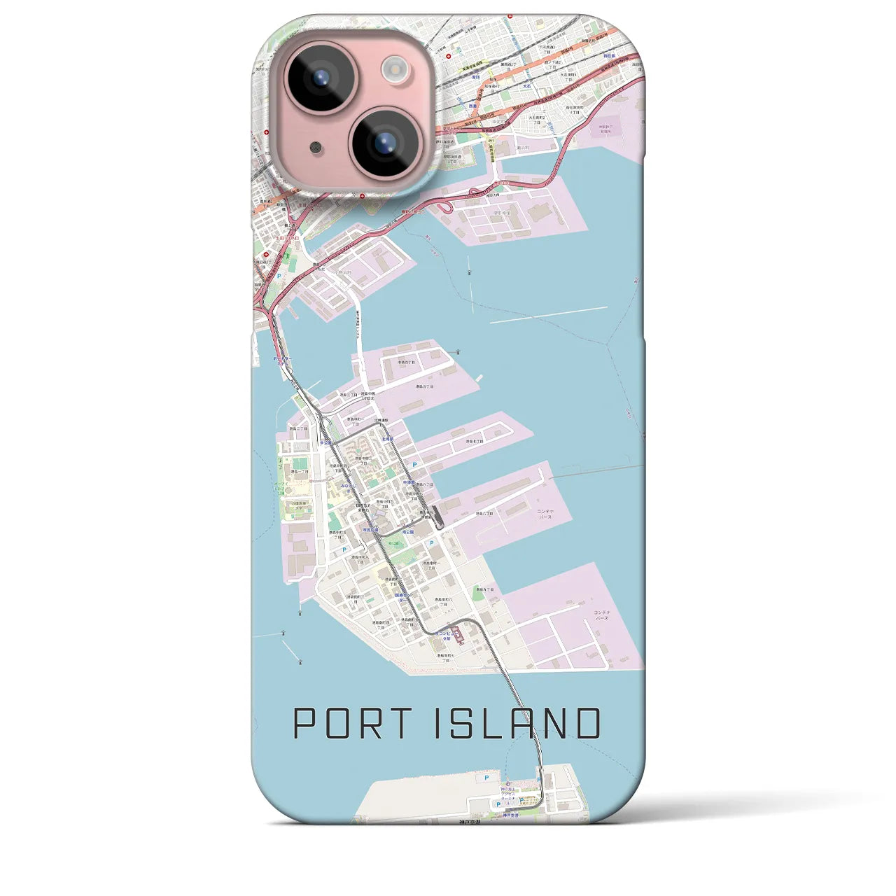 【ポートアイランド】地図柄iPhoneケース（バックカバータイプ・ナチュラル）iPhone 15 Plus 用
