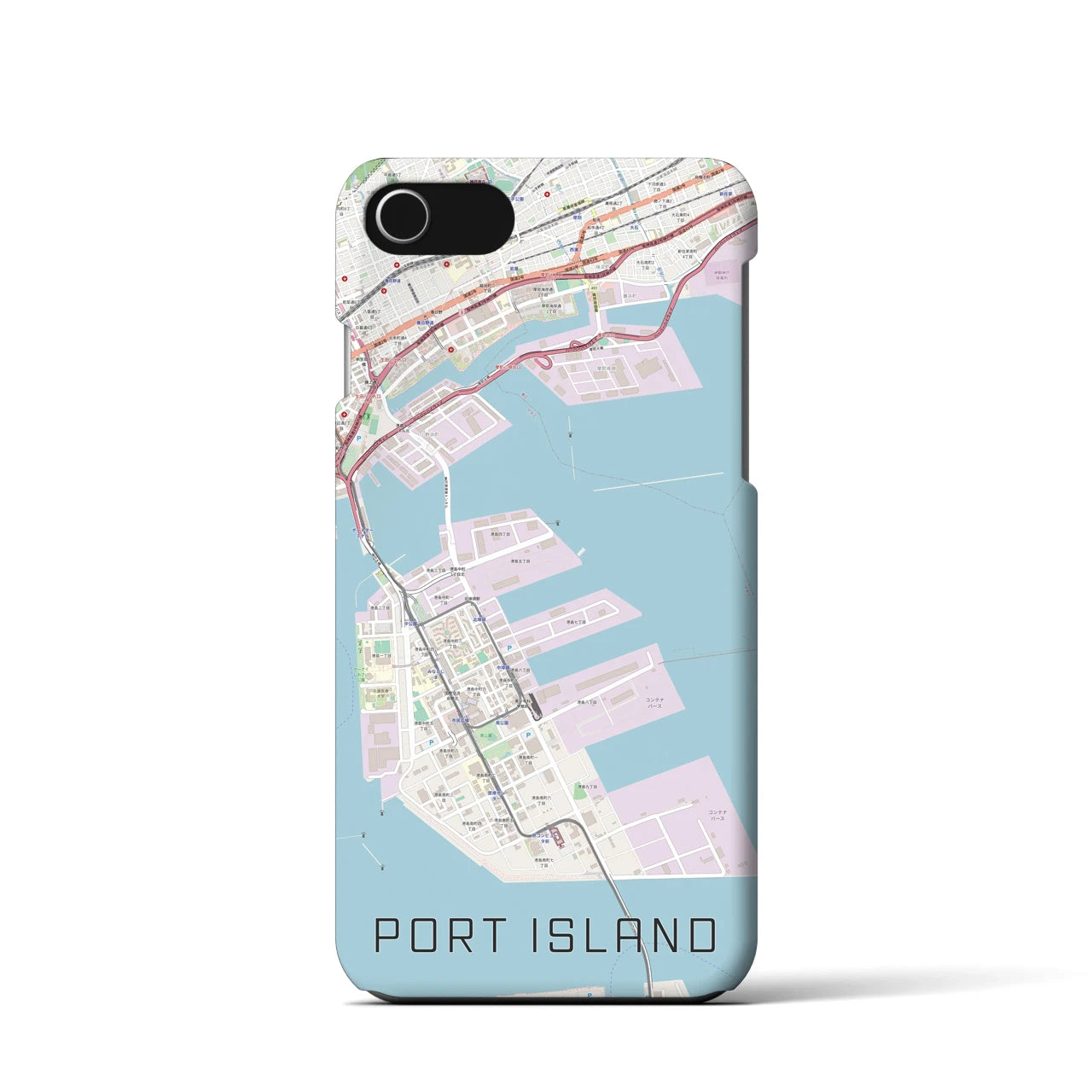 【ポートアイランド】地図柄iPhoneケース（バックカバータイプ・ナチュラル）iPhone SE（第3 / 第2世代） / 8 / 7 / 6s / 6 用