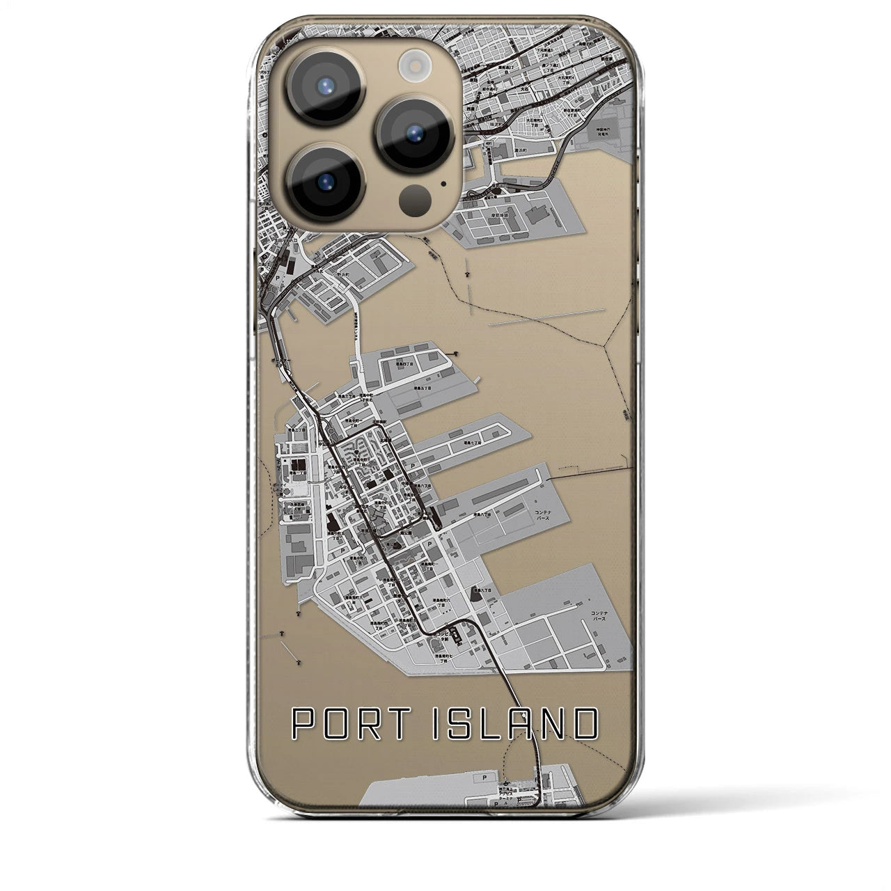 【ポートアイランド】地図柄iPhoneケース（クリアタイプ・モノトーン）iPhone 14 Pro Max 用
