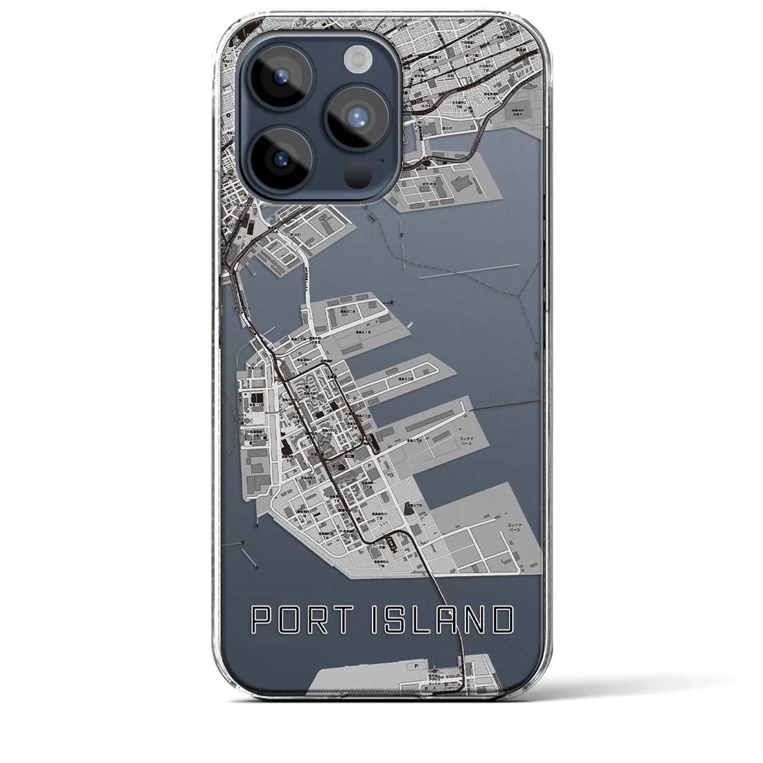 【ポートアイランド】地図柄iPhoneケース（クリアタイプ・モノトーン）iPhone 15 Pro Max 用