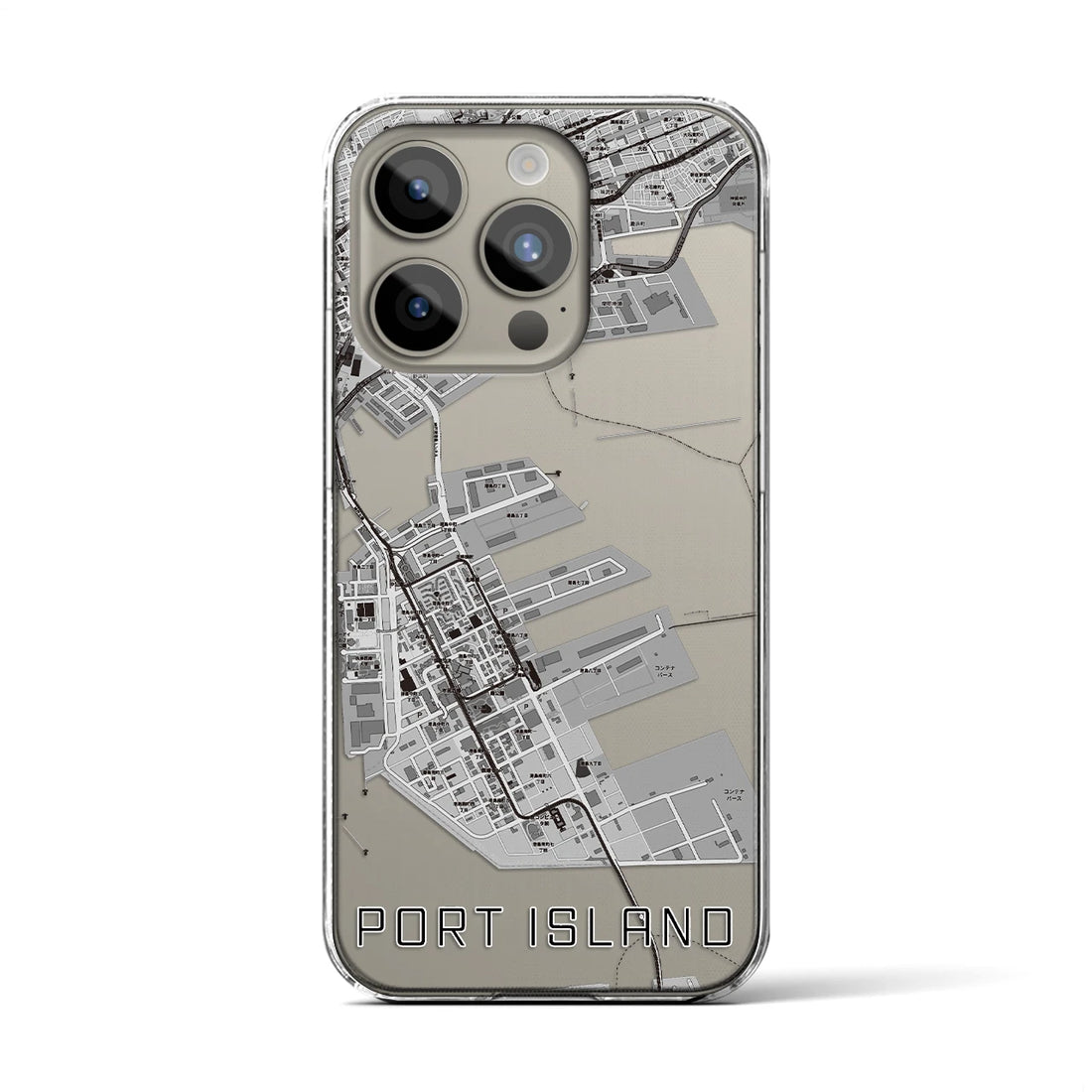 【ポートアイランド】地図柄iPhoneケース（クリアタイプ・モノトーン）iPhone 15 Pro 用