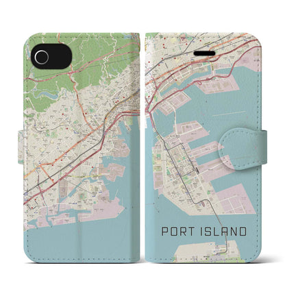 【ポートアイランド（兵庫県）】地図柄iPhoneケース（手帳タイプ）ナチュラル・iPhone SE（第3 / 第2世代） / 8 / 7 / 6s / 6 用