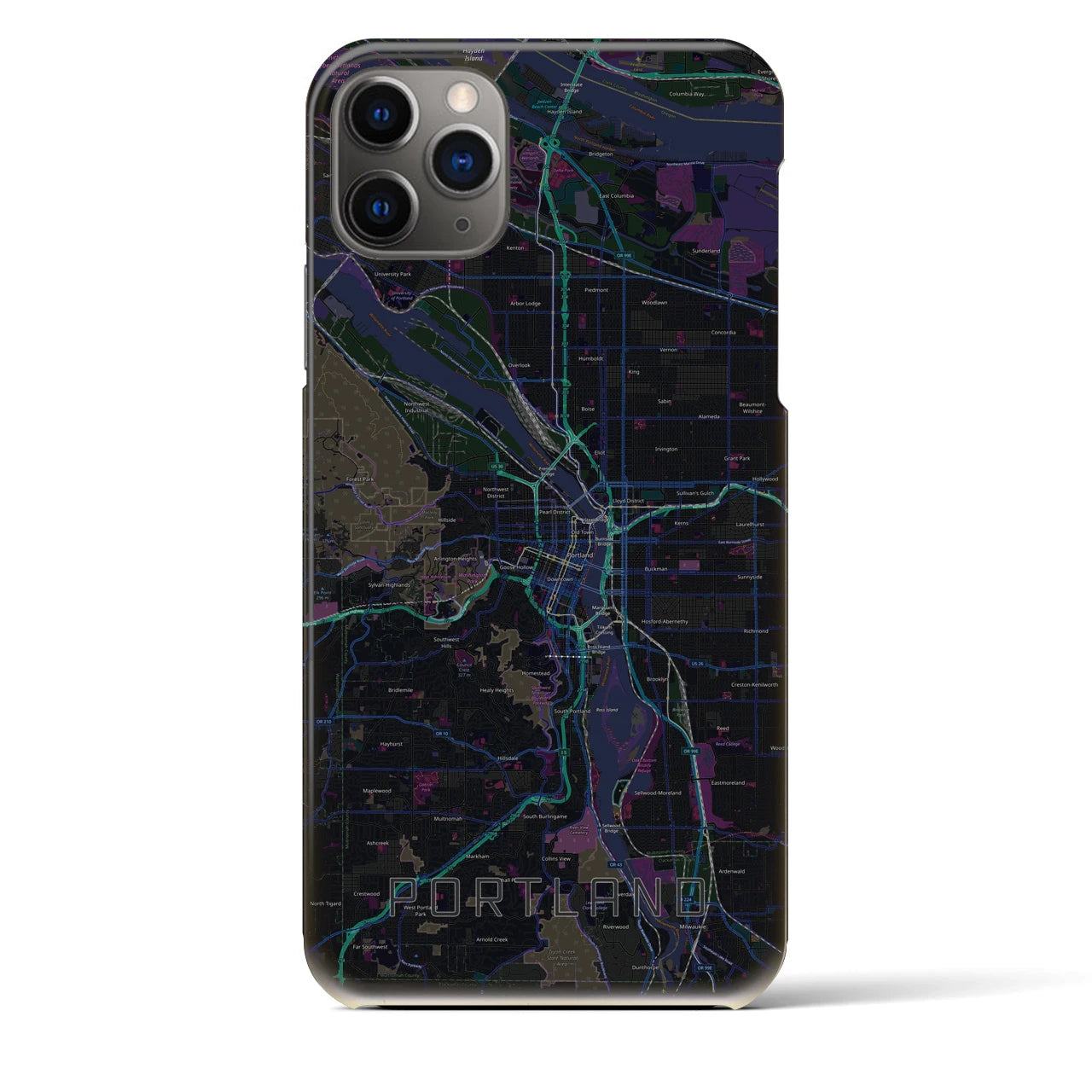 【ポートランド】地図柄iPhoneケース（バックカバータイプ・ブラック）iPhone 11 Pro Max 用