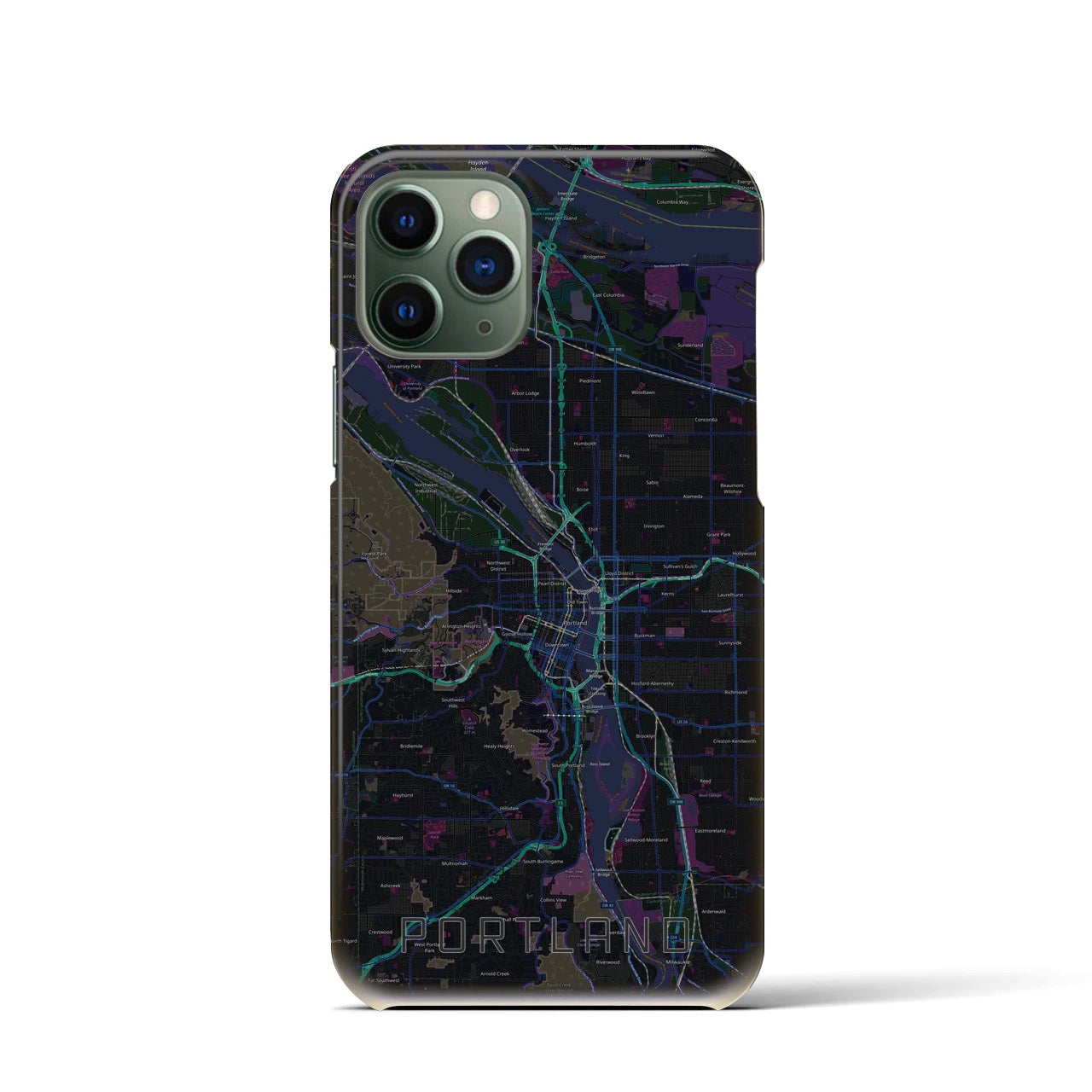 【ポートランド】地図柄iPhoneケース（バックカバータイプ・ブラック）iPhone 11 Pro 用