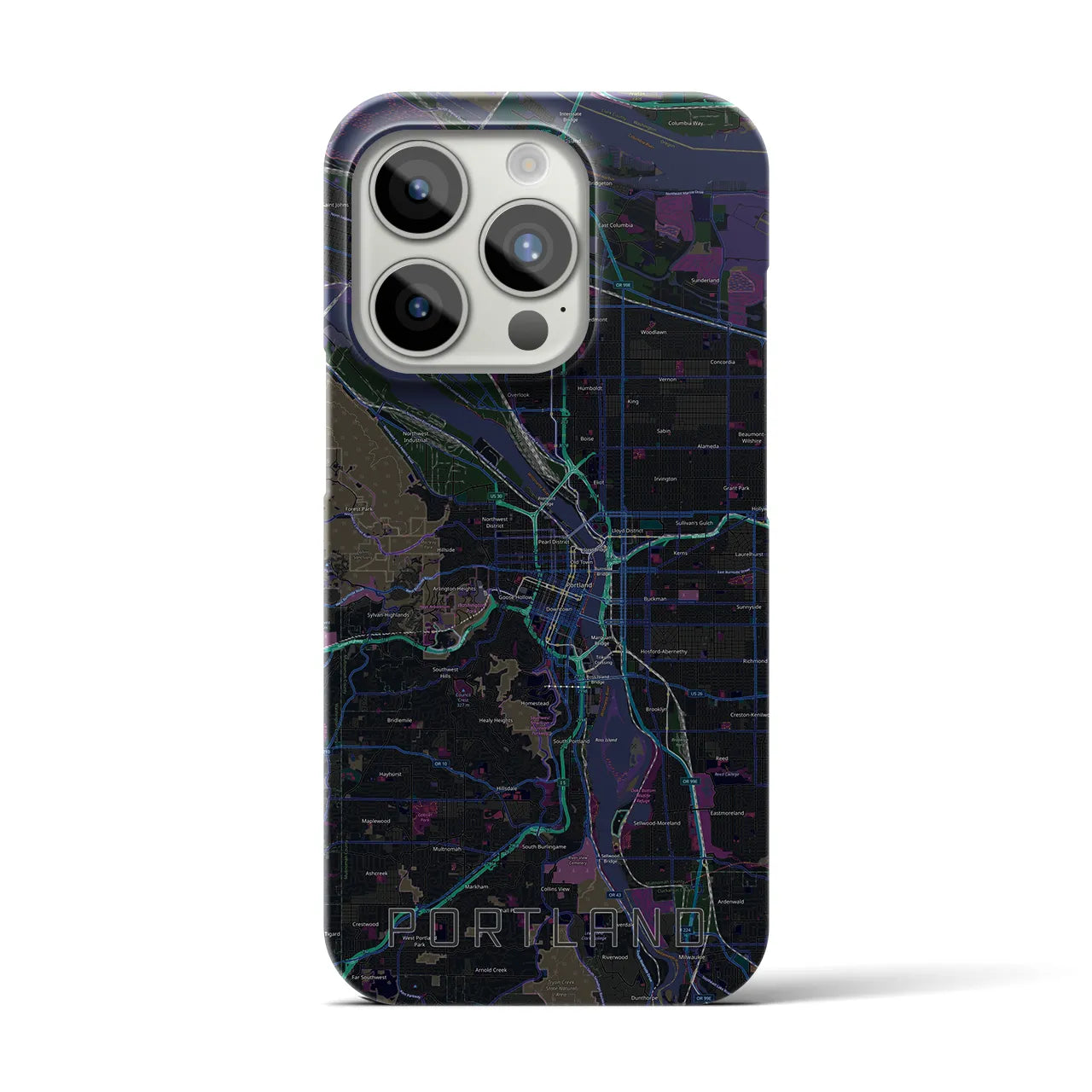 【ポートランド】地図柄iPhoneケース（バックカバータイプ・ブラック）iPhone 15 Pro 用