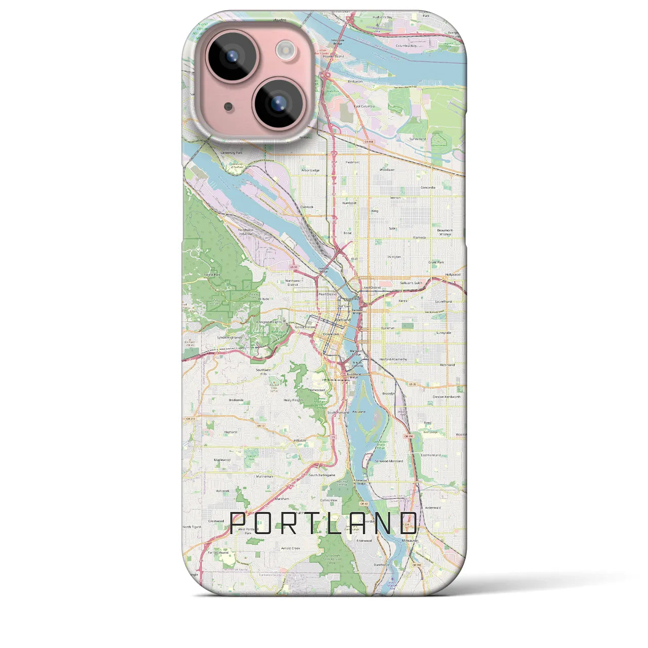 【ポートランド】地図柄iPhoneケース（バックカバータイプ・ナチュラル）iPhone 15 Plus 用