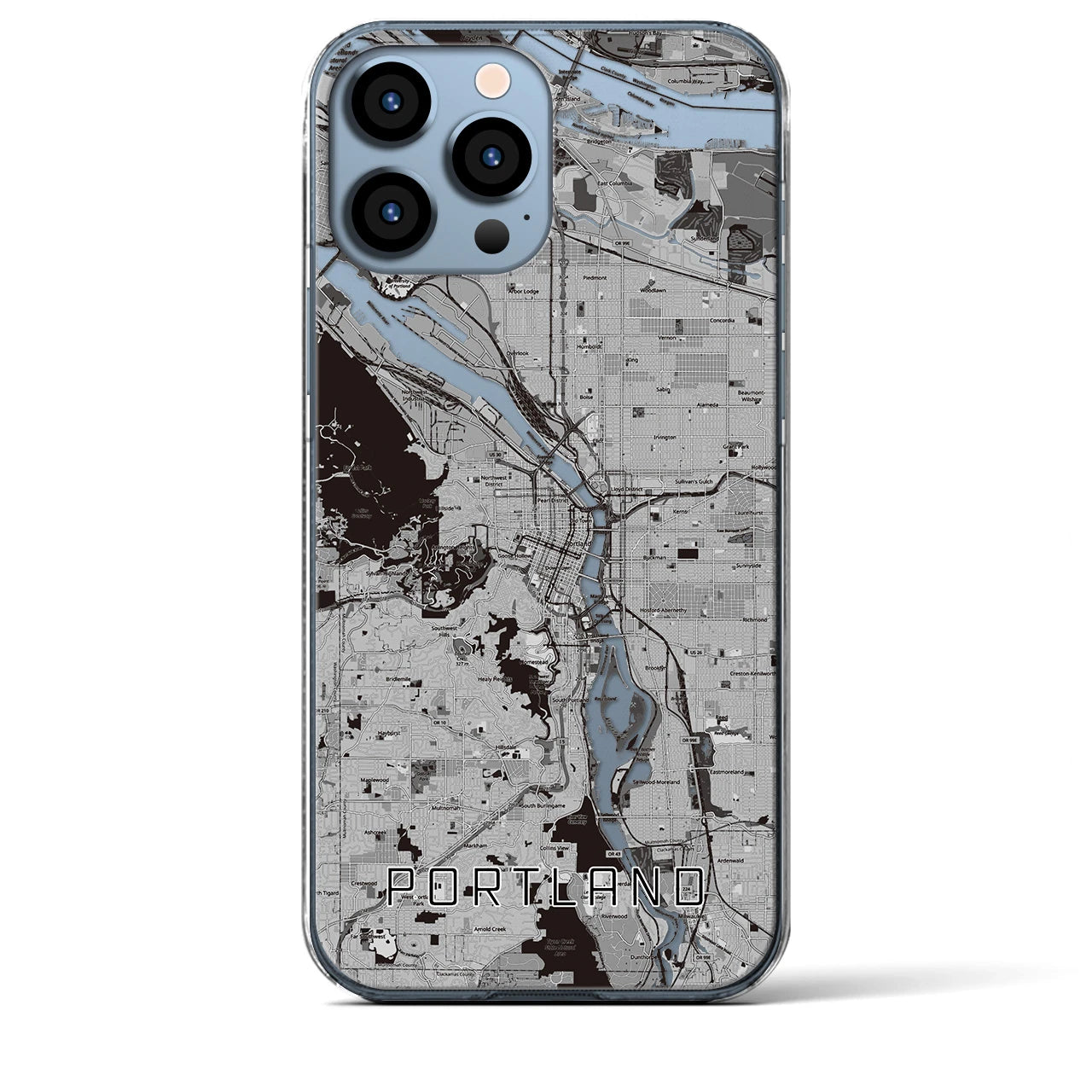 【ポートランド】地図柄iPhoneケース（クリアタイプ・モノトーン）iPhone 13 Pro Max 用