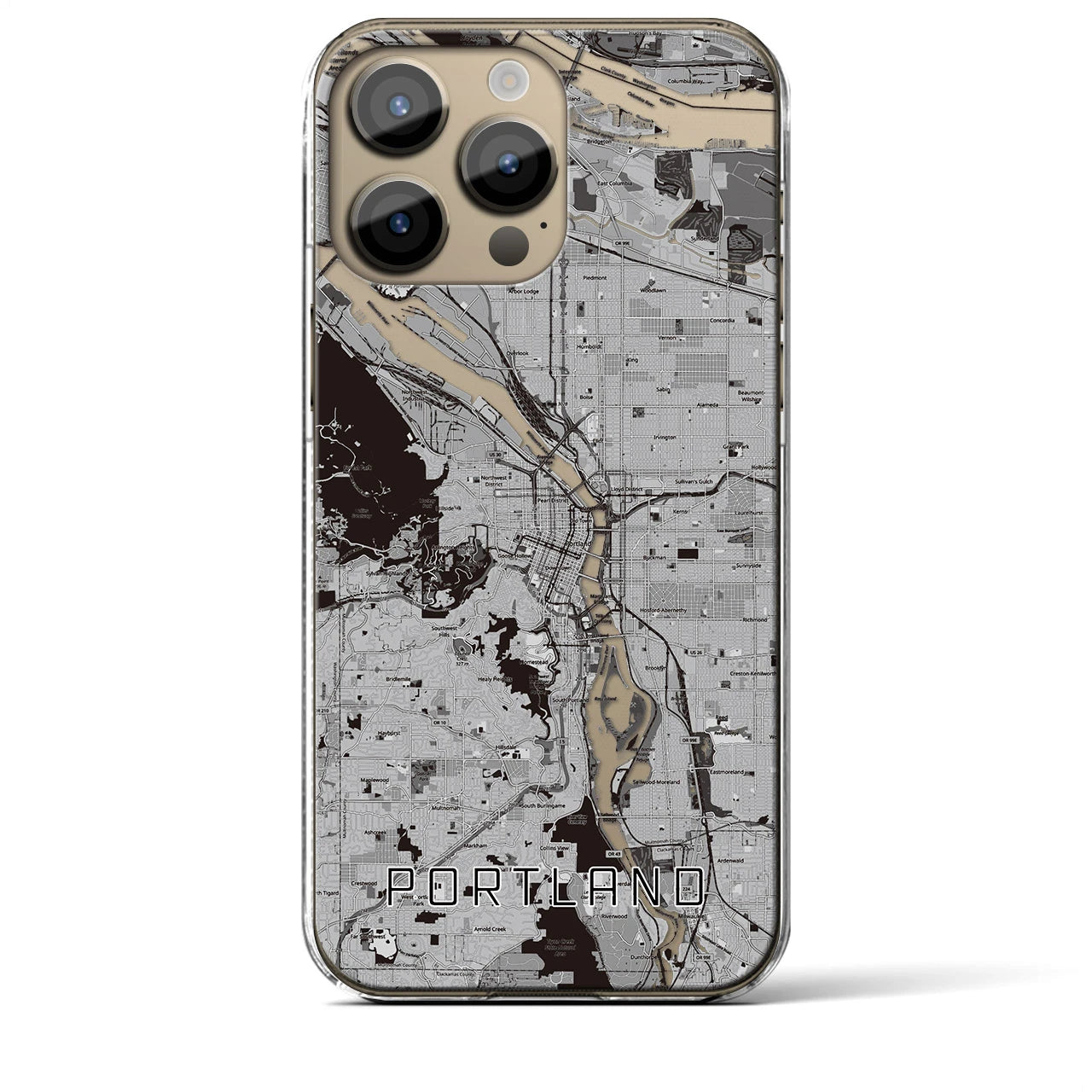 【ポートランド】地図柄iPhoneケース（クリアタイプ・モノトーン）iPhone 14 Pro Max 用