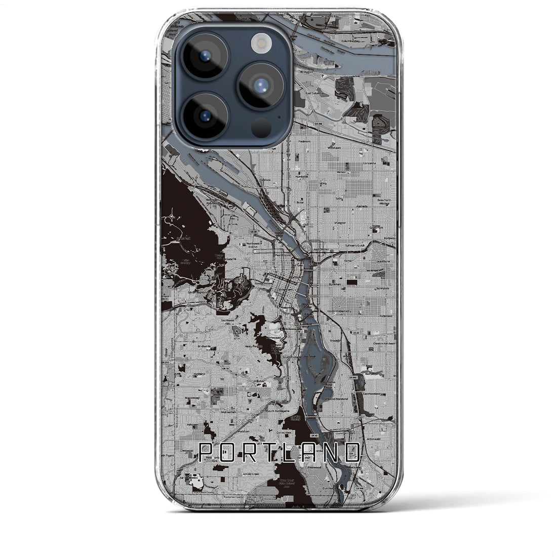 【ポートランド】地図柄iPhoneケース（クリアタイプ・モノトーン）iPhone 15 Pro Max 用