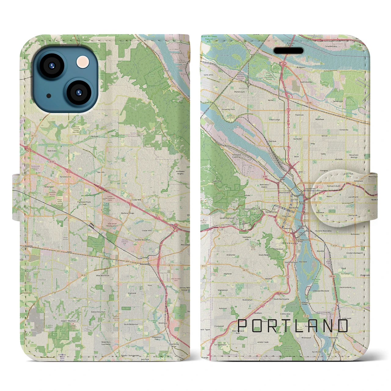 【ポートランド】地図柄iPhoneケース（手帳両面タイプ・ナチュラル）iPhone 13 用