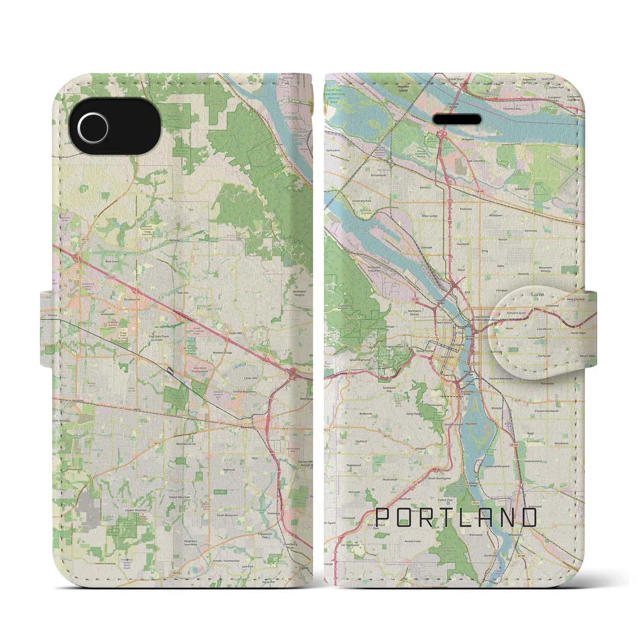 【ポートランド】地図柄iPhoneケース（手帳両面タイプ・ナチュラル）iPhone SE（第3 / 第2世代） / 8 / 7 / 6s / 6 用