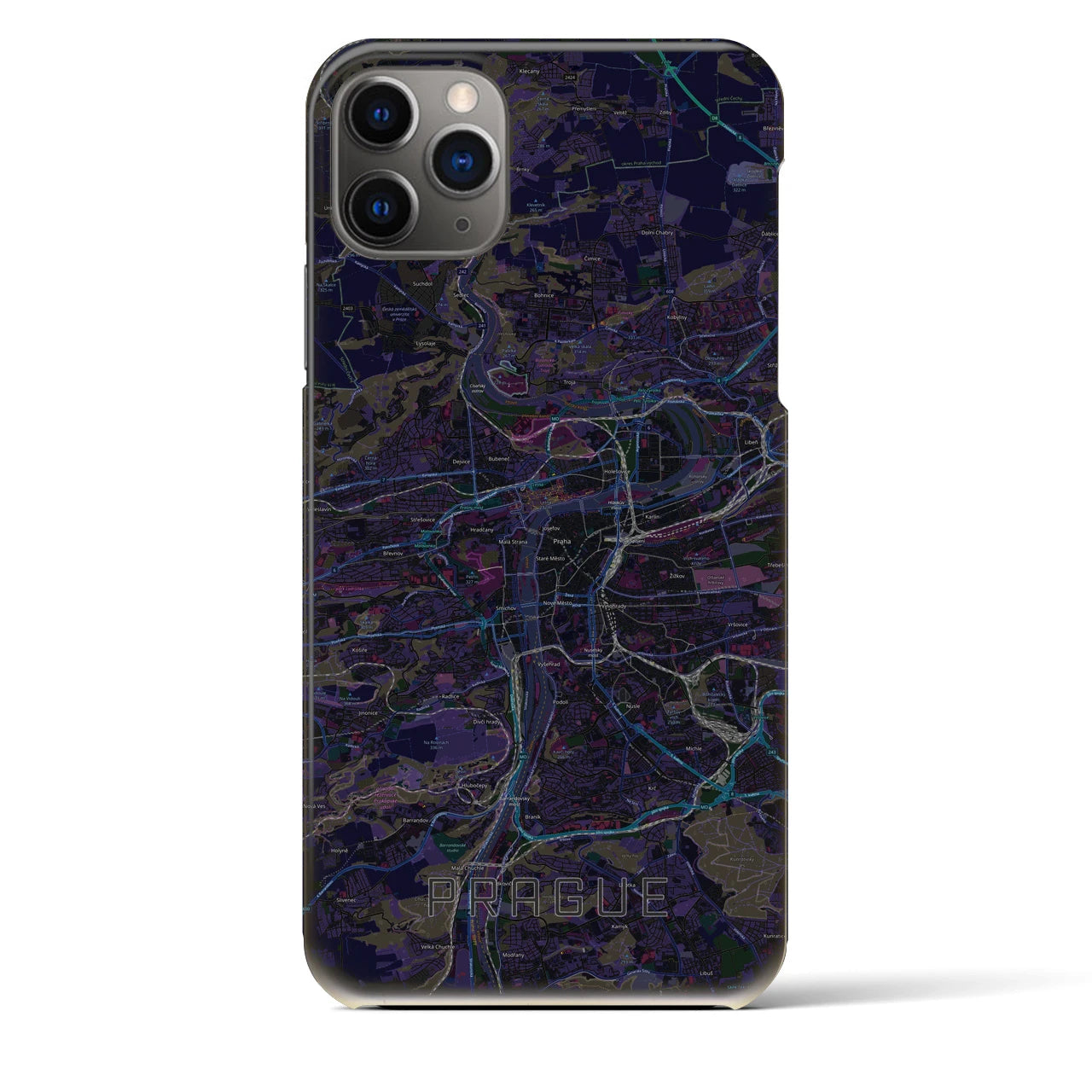 【プラハ】地図柄iPhoneケース（バックカバータイプ・ブラック）iPhone 11 Pro Max 用