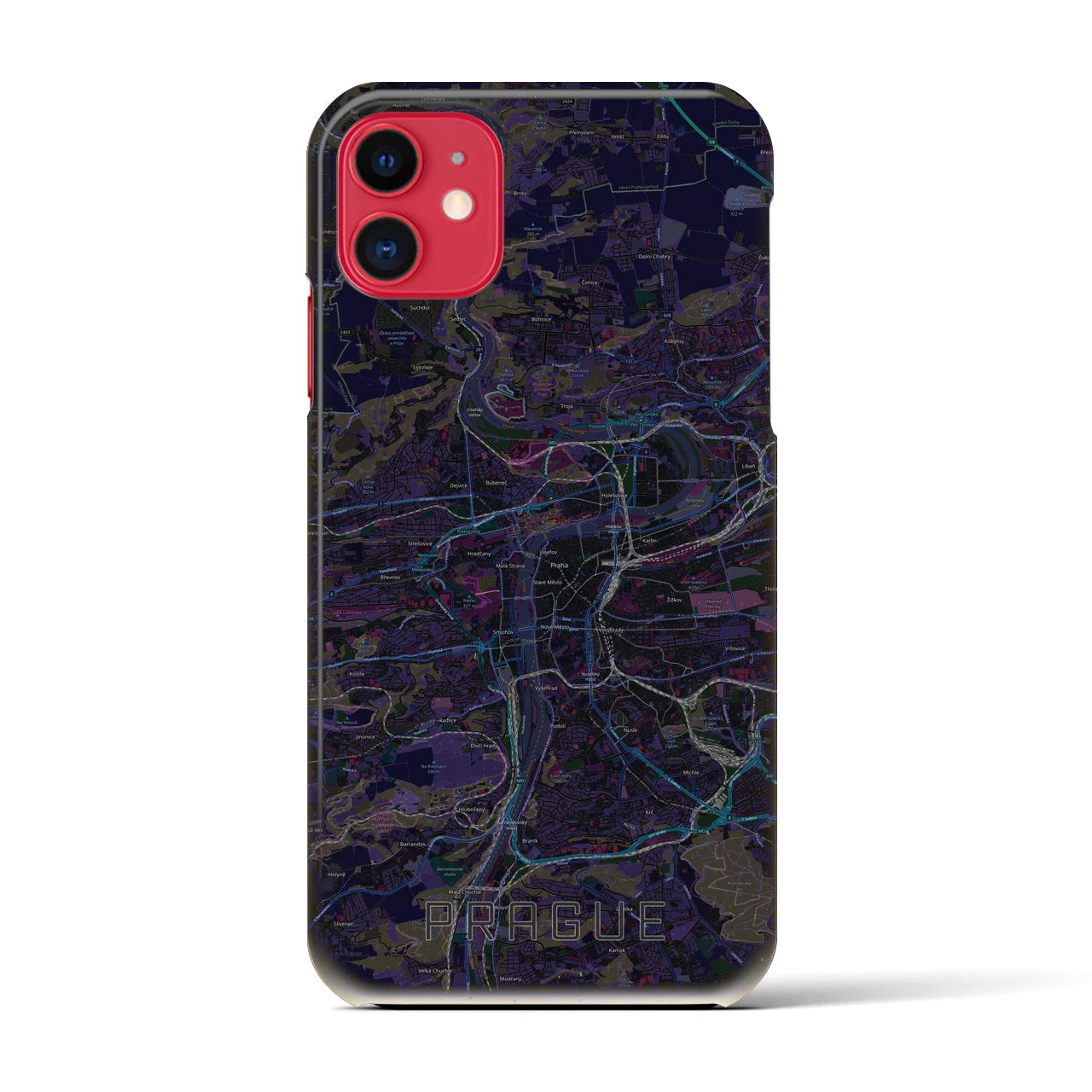 【プラハ】地図柄iPhoneケース（バックカバータイプ・ブラック）iPhone 11 用