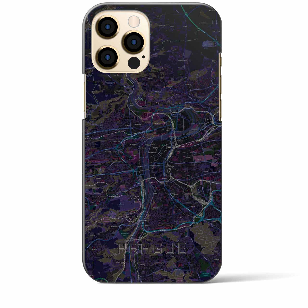 【プラハ】地図柄iPhoneケース（バックカバータイプ・ブラック）iPhone 12 Pro Max 用