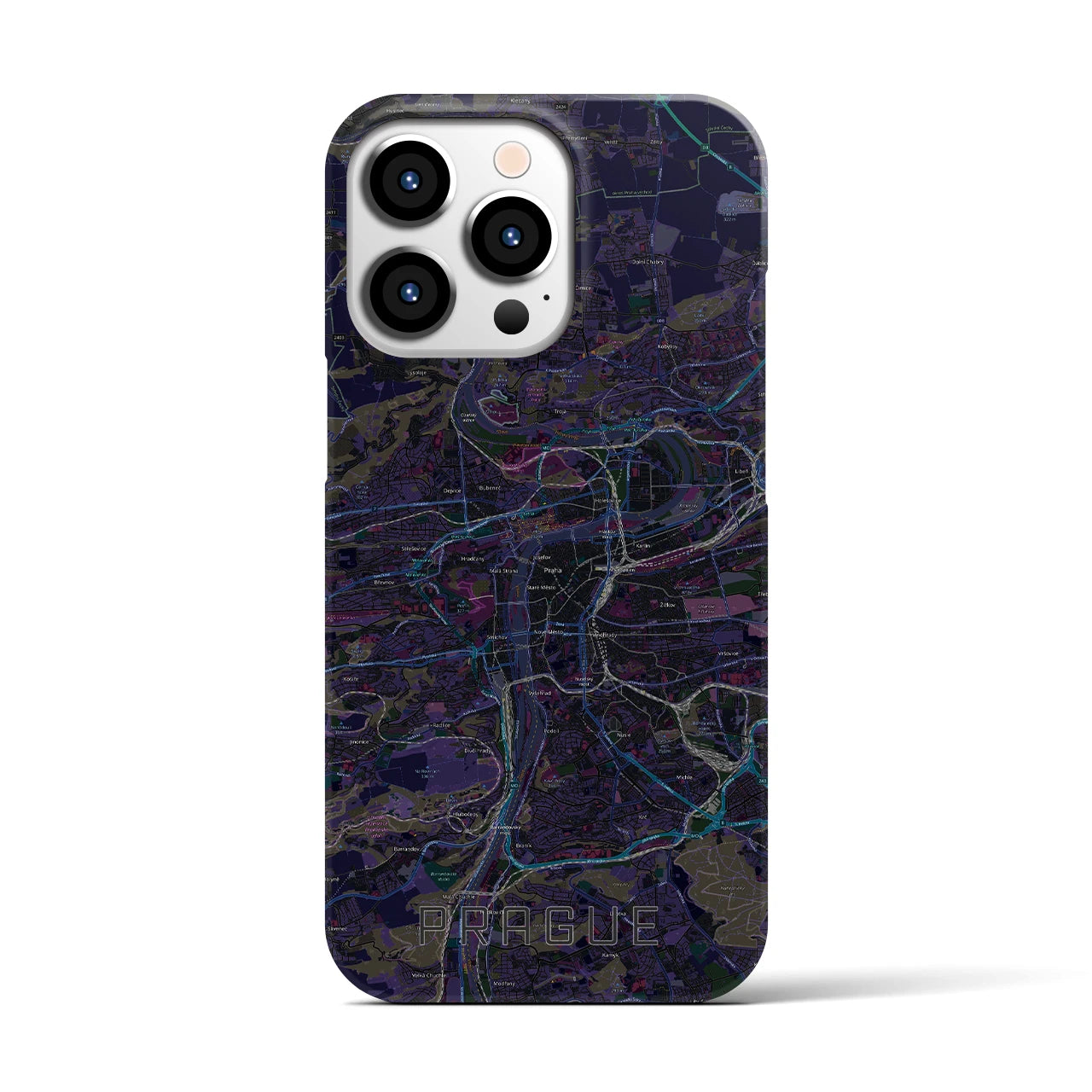 【プラハ】地図柄iPhoneケース（バックカバータイプ・ブラック）iPhone 13 Pro 用