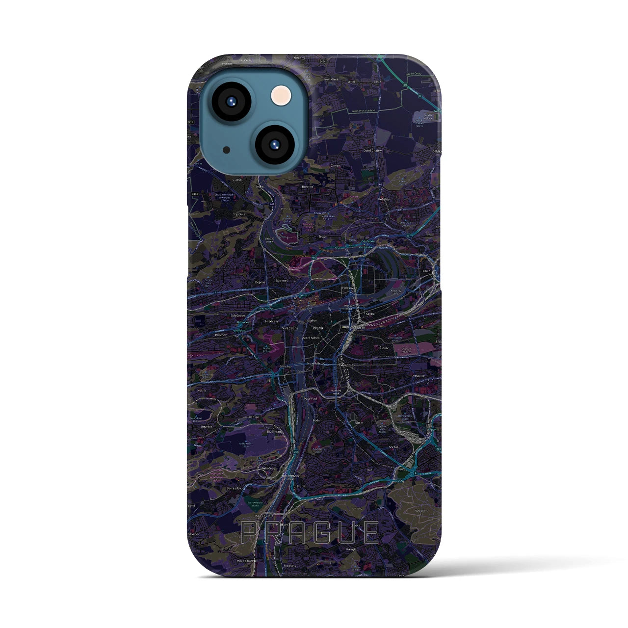 【プラハ】地図柄iPhoneケース（バックカバータイプ・ブラック）iPhone 13 用