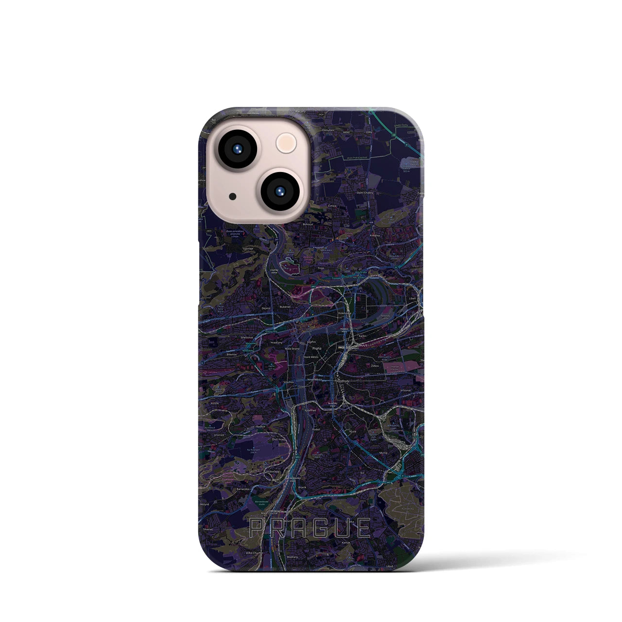 【プラハ】地図柄iPhoneケース（バックカバータイプ・ブラック）iPhone 13 mini 用
