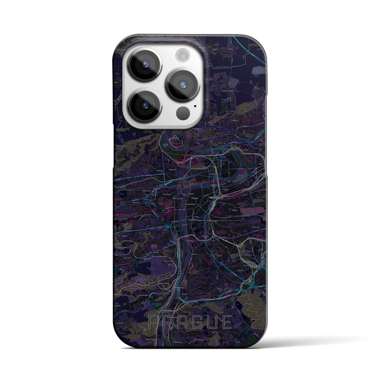 【プラハ】地図柄iPhoneケース（バックカバータイプ・ブラック）iPhone 14 Pro 用