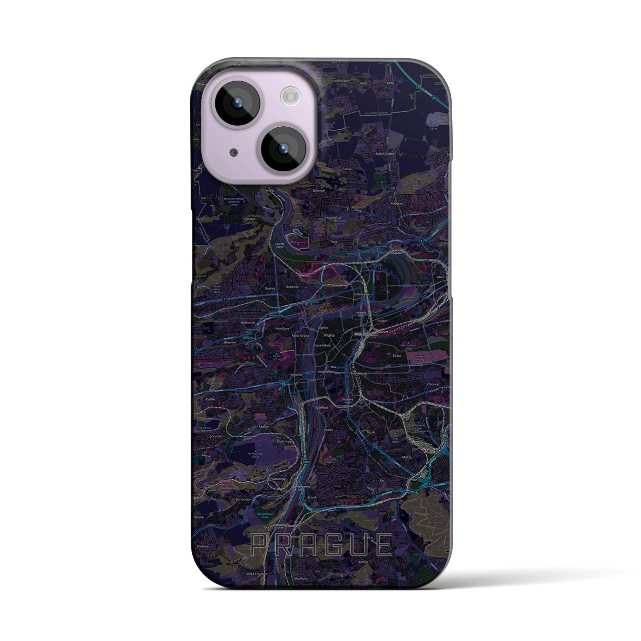 【プラハ】地図柄iPhoneケース（バックカバータイプ・ブラック）iPhone 14 用