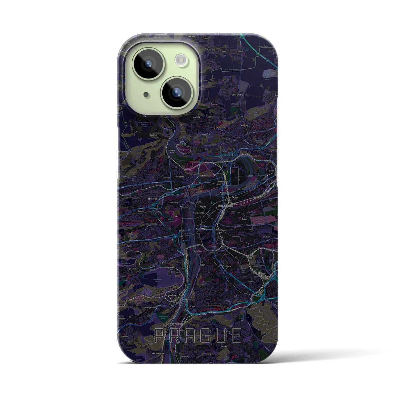 【プラハ】地図柄iPhoneケース（バックカバータイプ・ブラック）iPhone 15 用