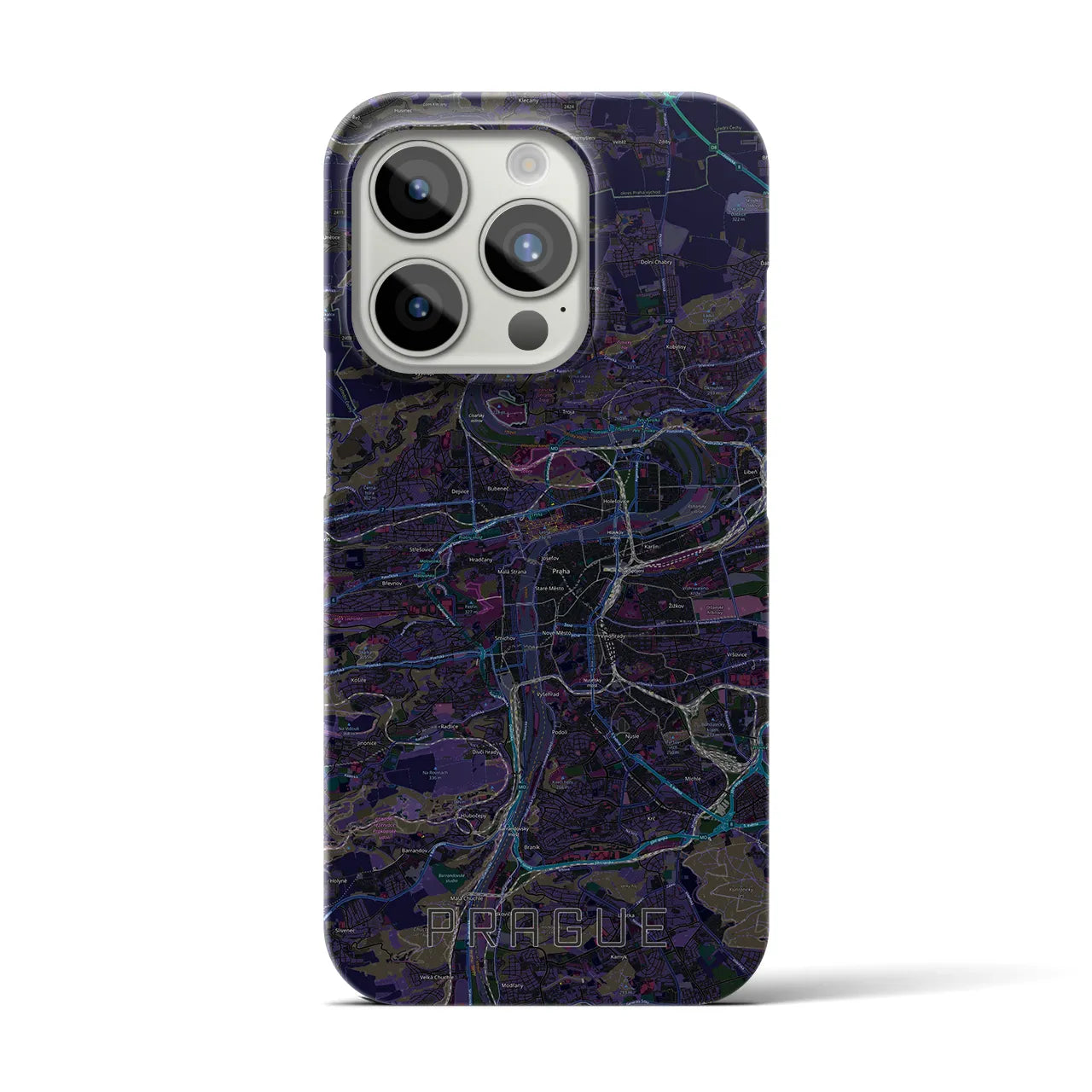 【プラハ】地図柄iPhoneケース（バックカバータイプ・ブラック）iPhone 15 Pro 用