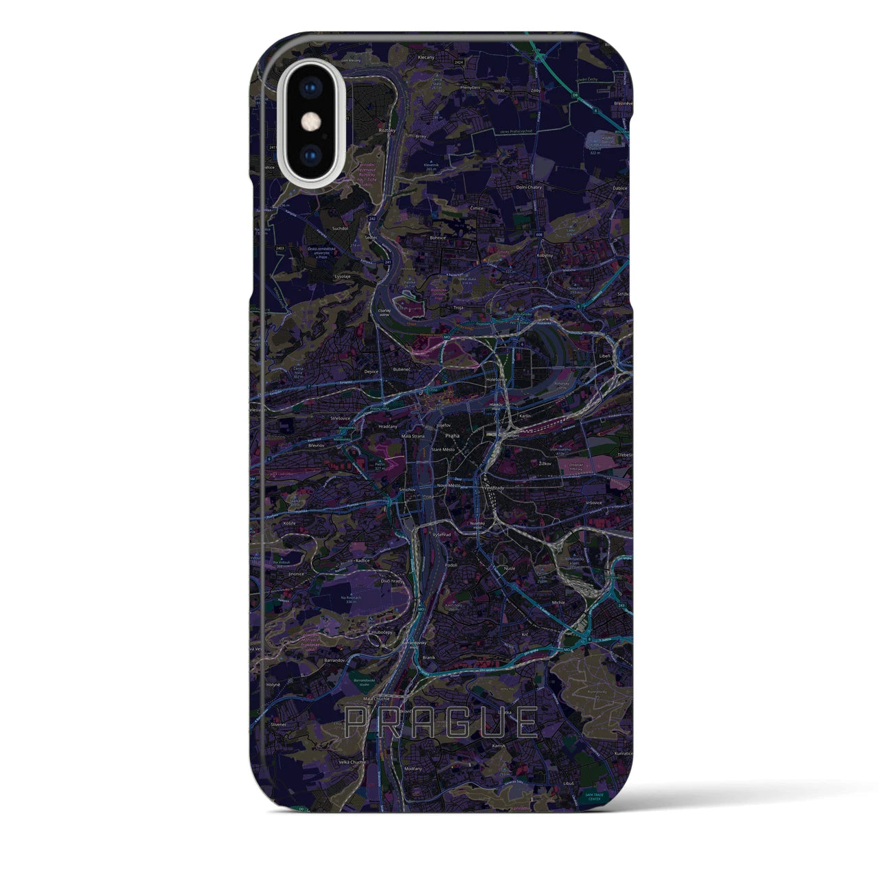 【プラハ】地図柄iPhoneケース（バックカバータイプ・ブラック）iPhone XS Max 用