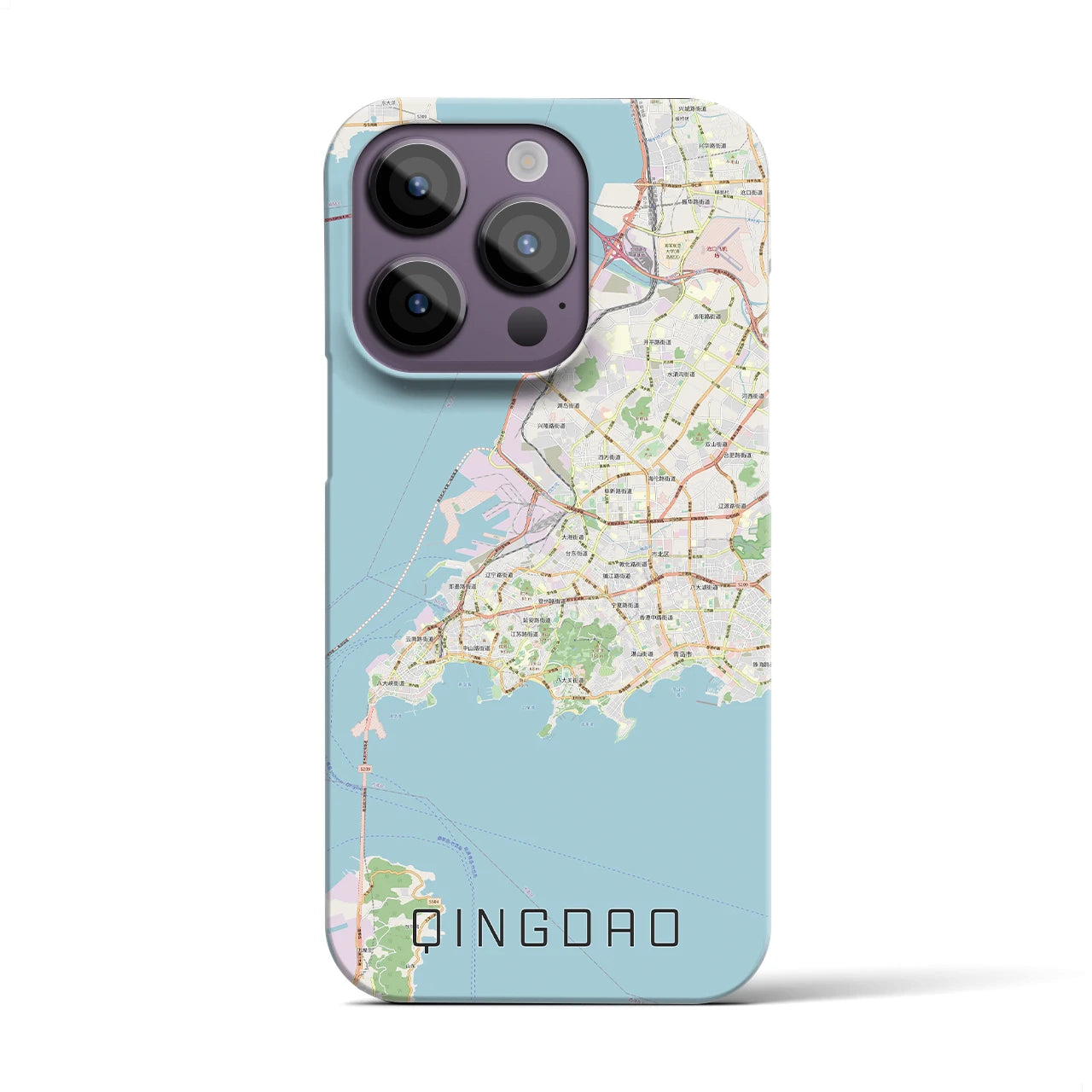【青島】地図柄iPhoneケース（バックカバータイプ・ナチュラル）iPhone 14 Pro 用