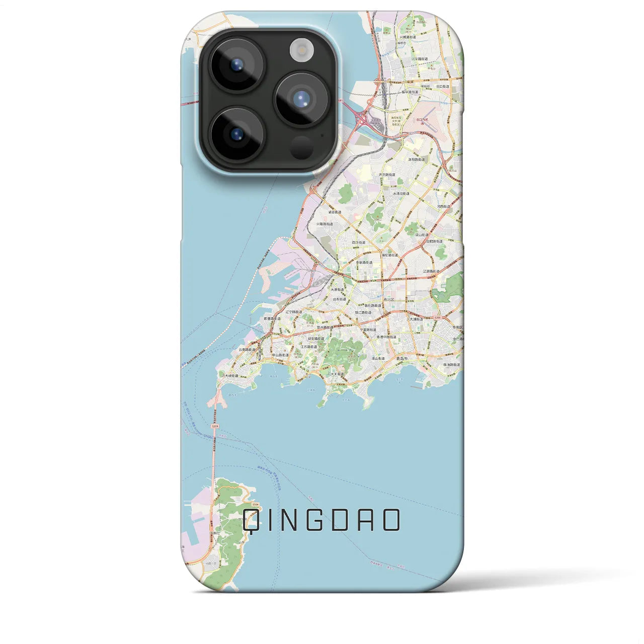 【青島】地図柄iPhoneケース（バックカバータイプ・ナチュラル）iPhone 15 Pro Max 用