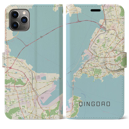 【青島（中華人民共和国）】地図柄iPhoneケース（手帳タイプ）ナチュラル・iPhone 11 Pro Max 用