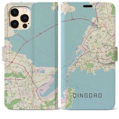 【青島（中華人民共和国）】地図柄iPhoneケース（手帳タイプ）ナチュラル・iPhone 12 Pro Max 用