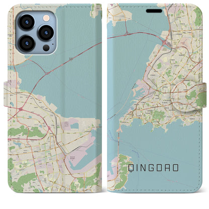 【青島（中華人民共和国）】地図柄iPhoneケース（手帳タイプ）ナチュラル・iPhone 13 Pro Max 用