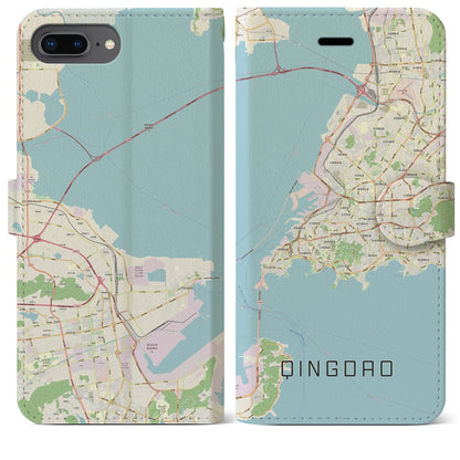 【青島（中華人民共和国）】地図柄iPhoneケース（手帳タイプ）ナチュラル・iPhone 8Plus /7Plus / 6sPlus / 6Plus 用