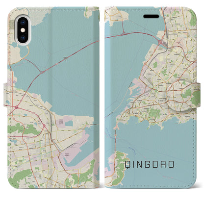 【青島（中華人民共和国）】地図柄iPhoneケース（手帳タイプ）ナチュラル・iPhone XS Max 用