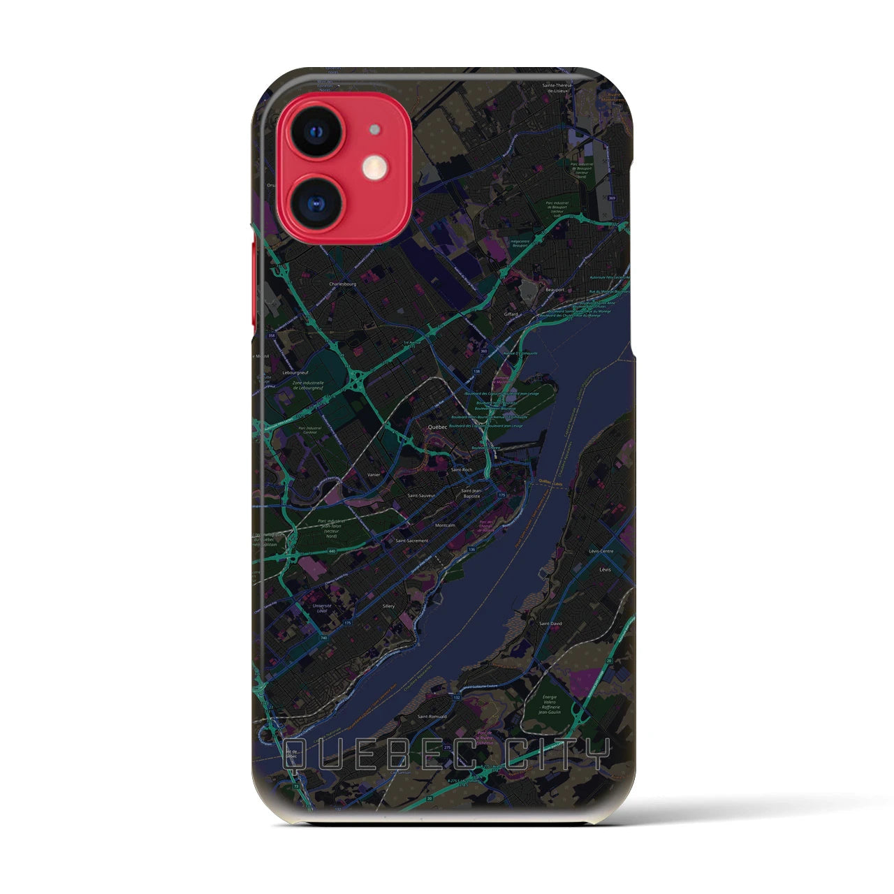 【ケベック・シティー】地図柄iPhoneケース（バックカバータイプ・ブラック）iPhone 11 用