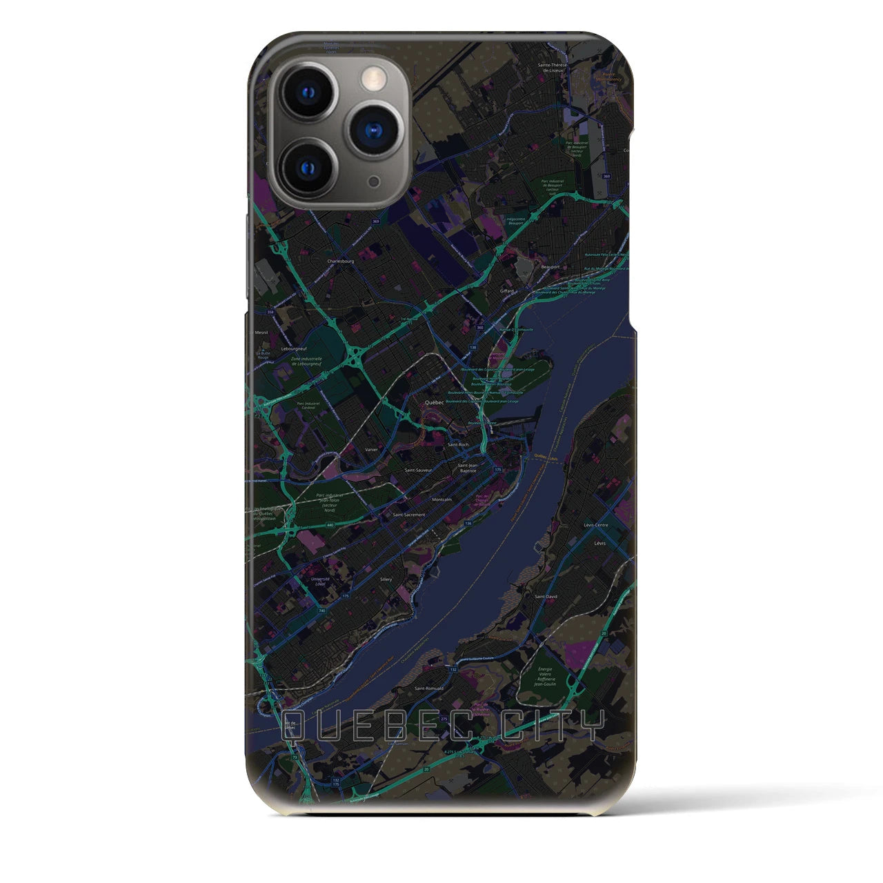 【ケベック・シティー】地図柄iPhoneケース（バックカバータイプ・ブラック）iPhone 11 Pro Max 用