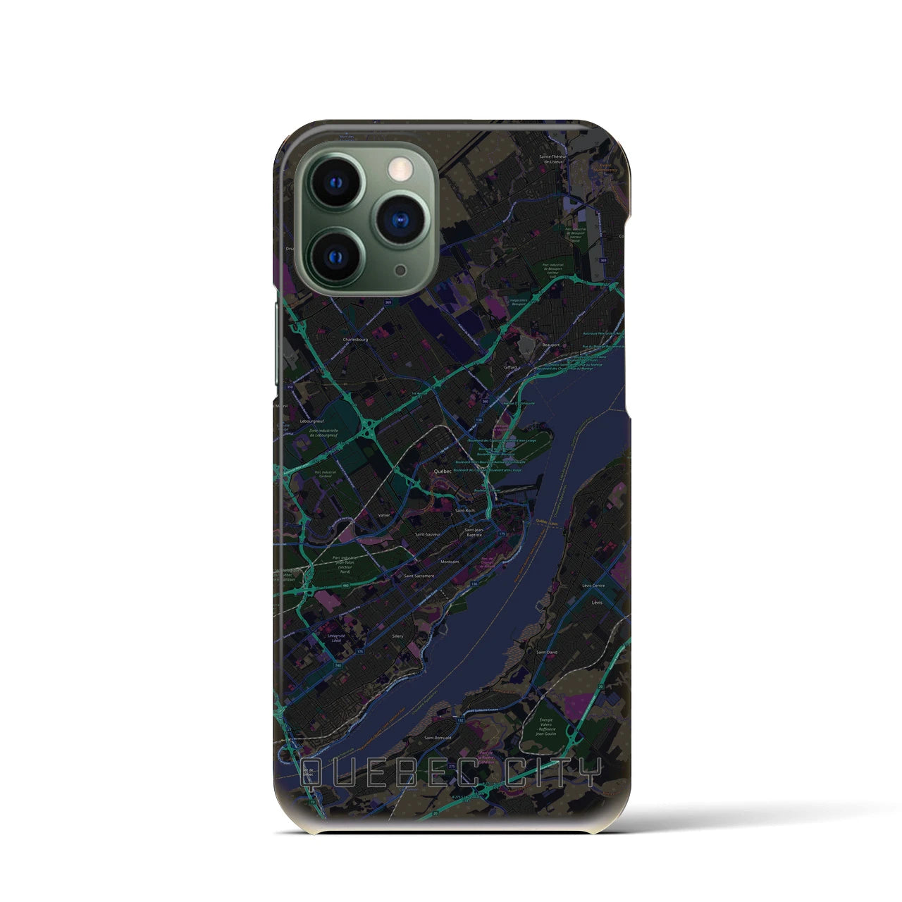 【ケベック・シティー】地図柄iPhoneケース（バックカバータイプ・ブラック）iPhone 11 Pro 用