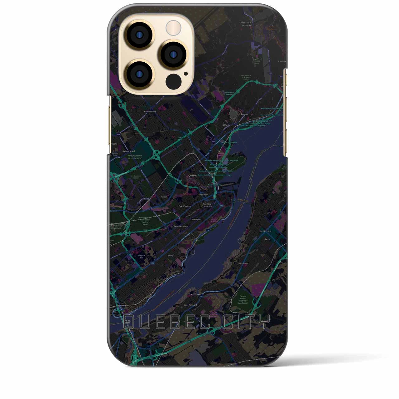 【ケベック・シティー】地図柄iPhoneケース（バックカバータイプ・ブラック）iPhone 12 Pro Max 用