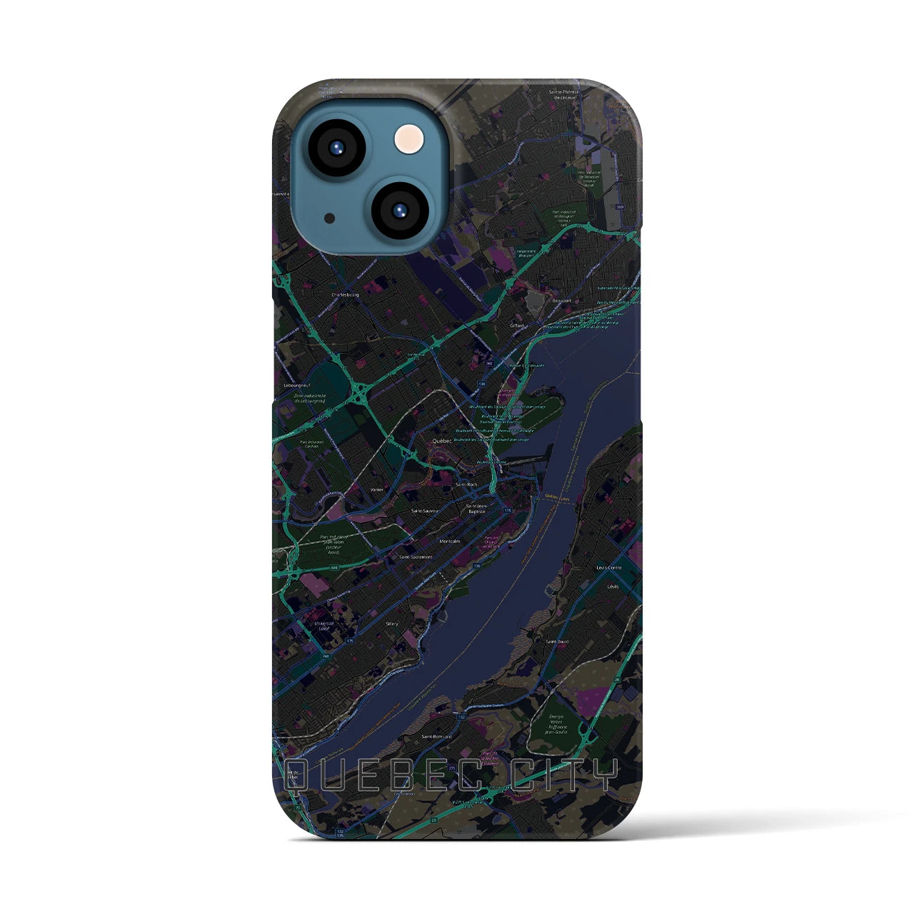 【ケベック・シティー】地図柄iPhoneケース（バックカバータイプ・ブラック）iPhone 13 用