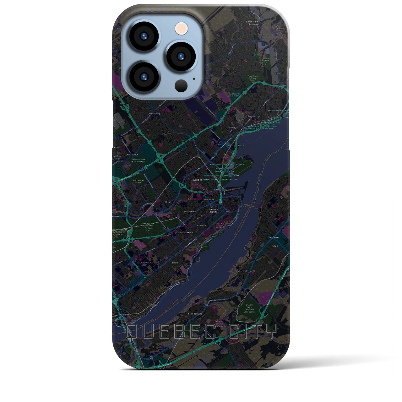 【ケベック・シティー】地図柄iPhoneケース（バックカバータイプ・ブラック）iPhone 13 Pro Max 用