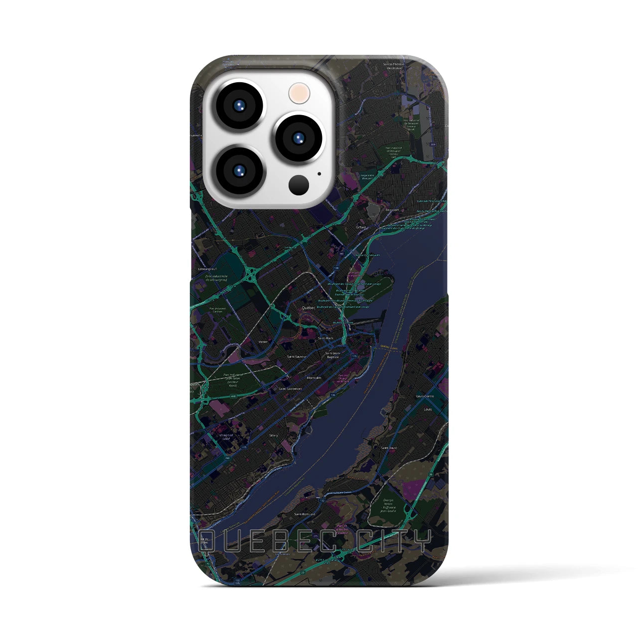 【ケベック・シティー】地図柄iPhoneケース（バックカバータイプ・ブラック）iPhone 13 Pro 用