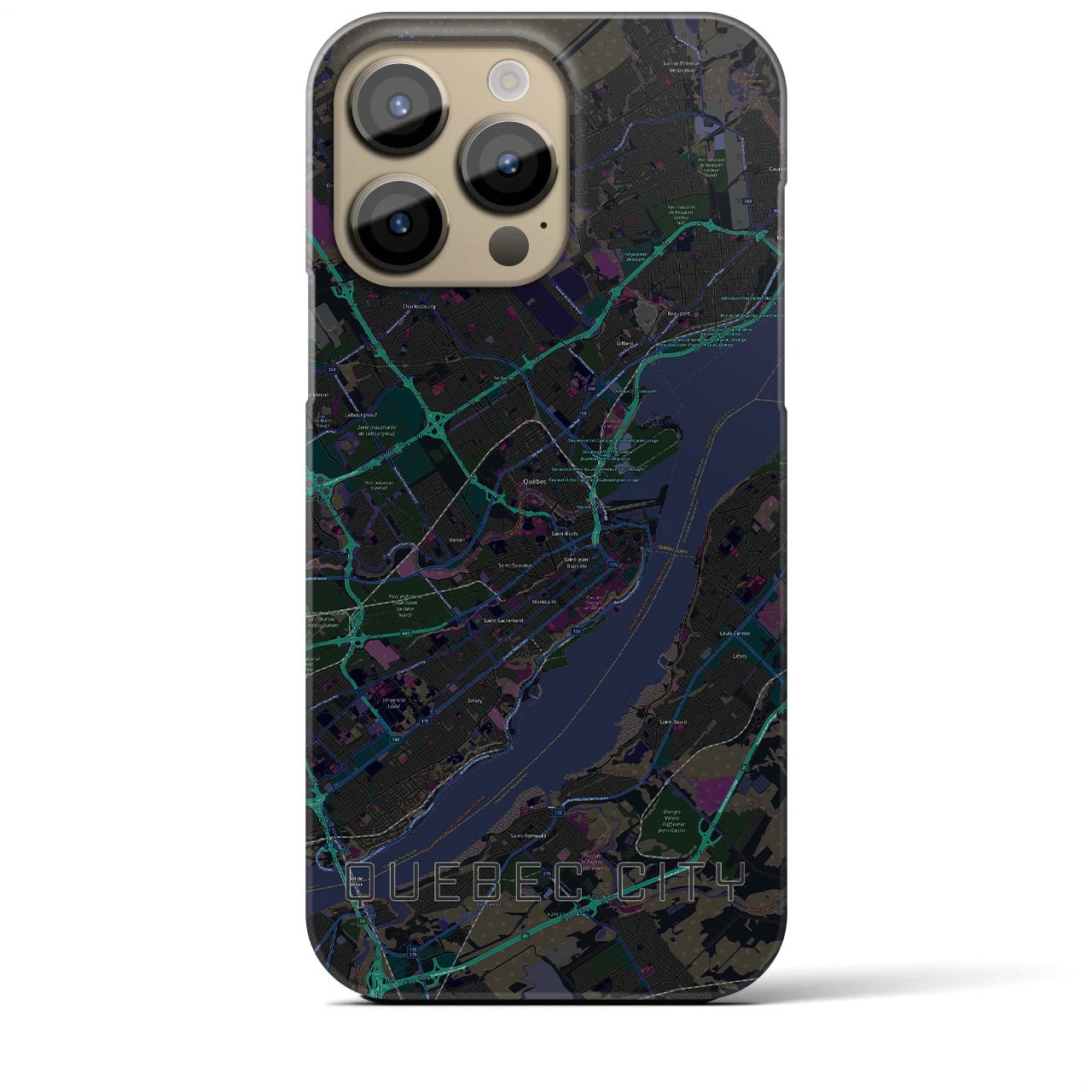 【ケベック・シティー】地図柄iPhoneケース（バックカバータイプ・ブラック）iPhone 14 Pro Max 用