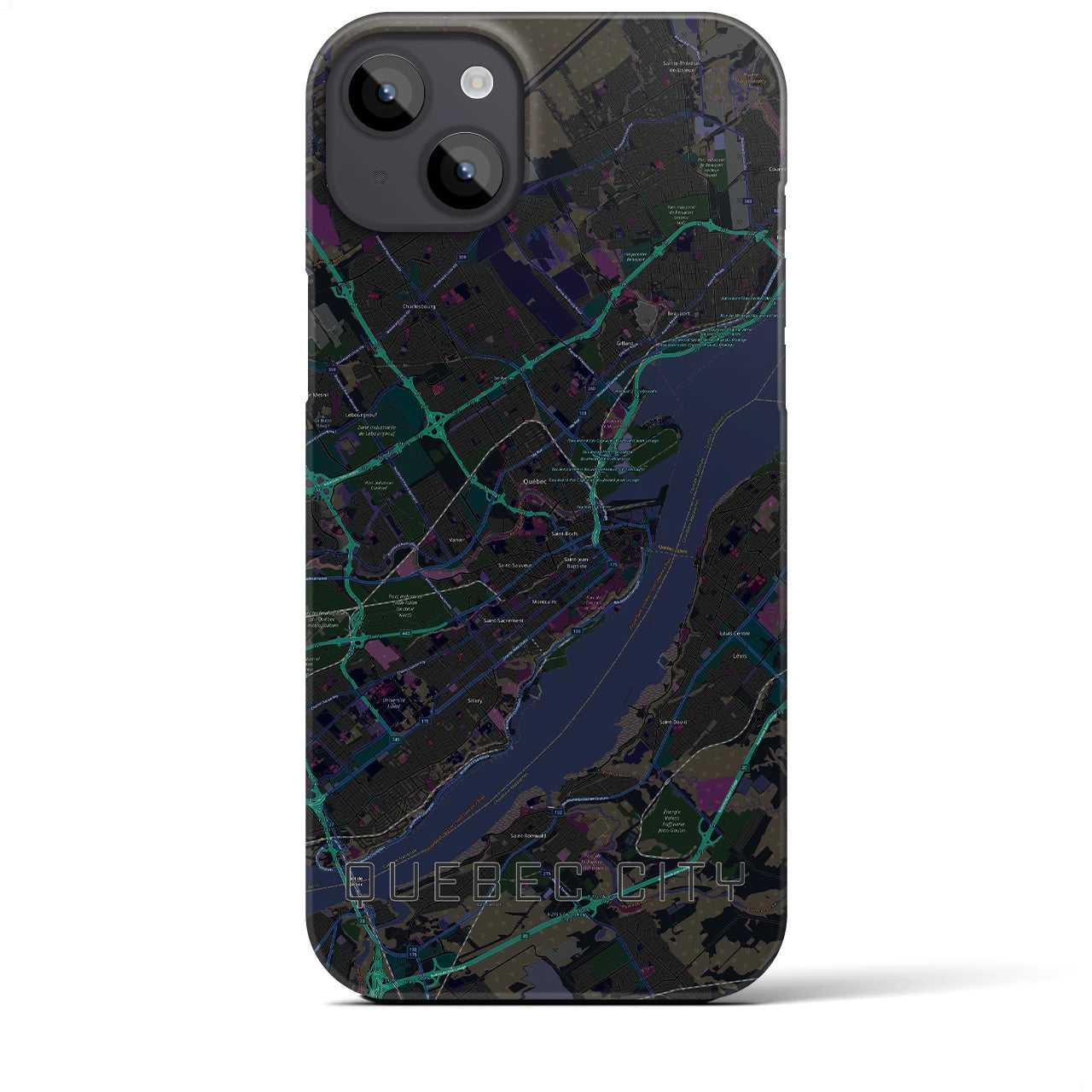 【ケベック・シティー】地図柄iPhoneケース（バックカバータイプ・ブラック）iPhone 14 Plus 用