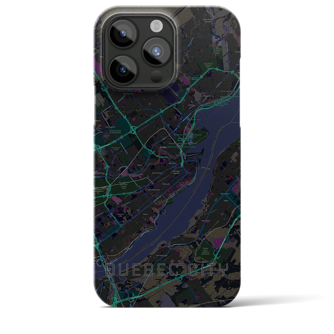 【ケベック・シティー】地図柄iPhoneケース（バックカバータイプ・ブラック）iPhone 15 Pro Max 用
