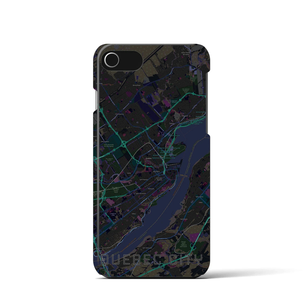 【ケベック・シティー】地図柄iPhoneケース（バックカバータイプ・ブラック）iPhone SE（第3 / 第2世代） / 8 / 7 / 6s / 6 用