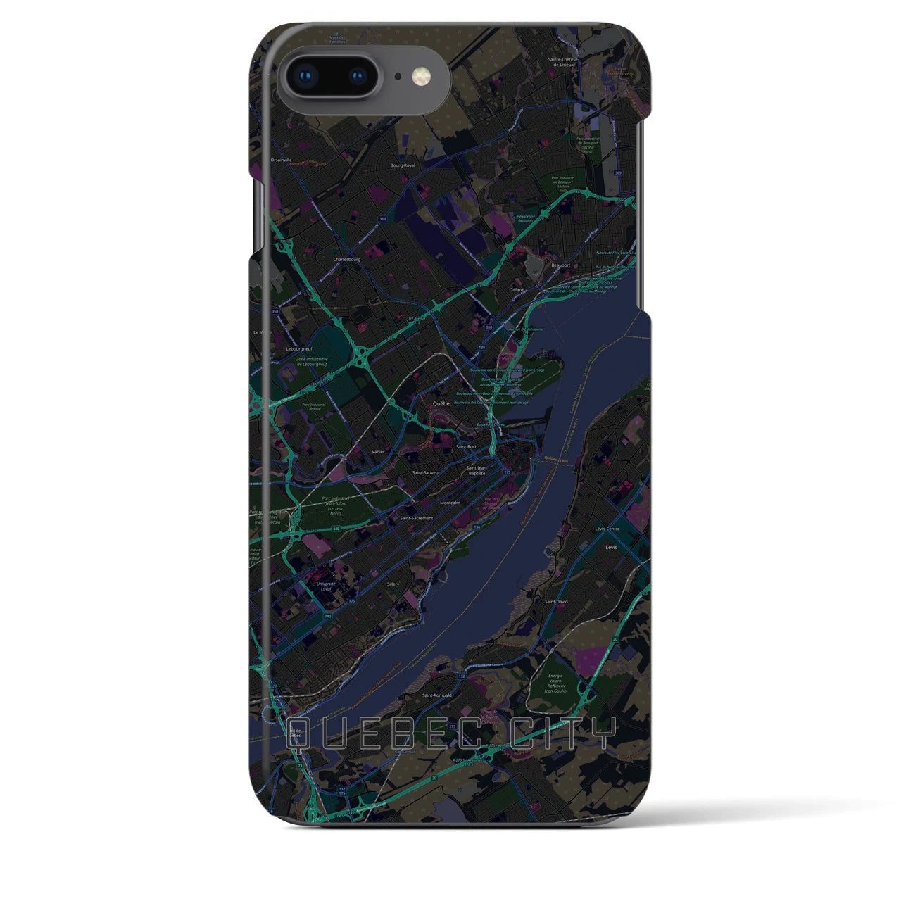 【ケベック・シティー】地図柄iPhoneケース（バックカバータイプ・ブラック）iPhone 8Plus /7Plus / 6sPlus / 6Plus 用