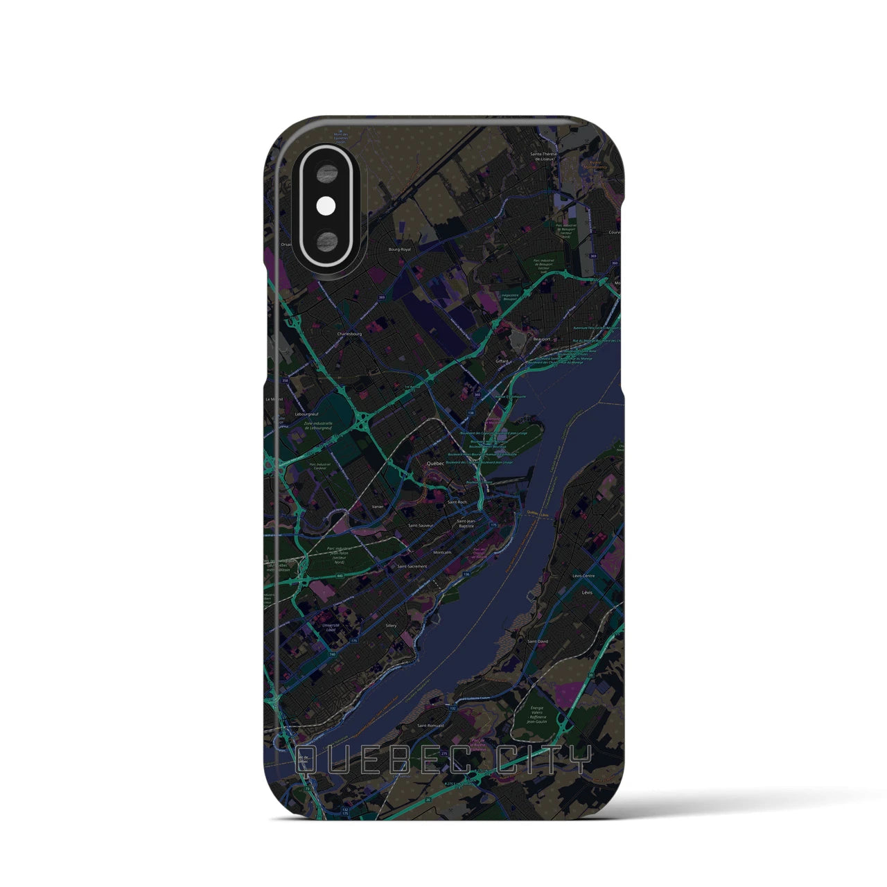 【ケベック・シティー】地図柄iPhoneケース（バックカバータイプ・ブラック）iPhone XS / X 用