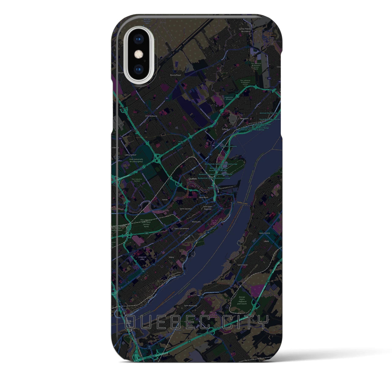 【ケベック・シティー】地図柄iPhoneケース（バックカバータイプ・ブラック）iPhone XS Max 用