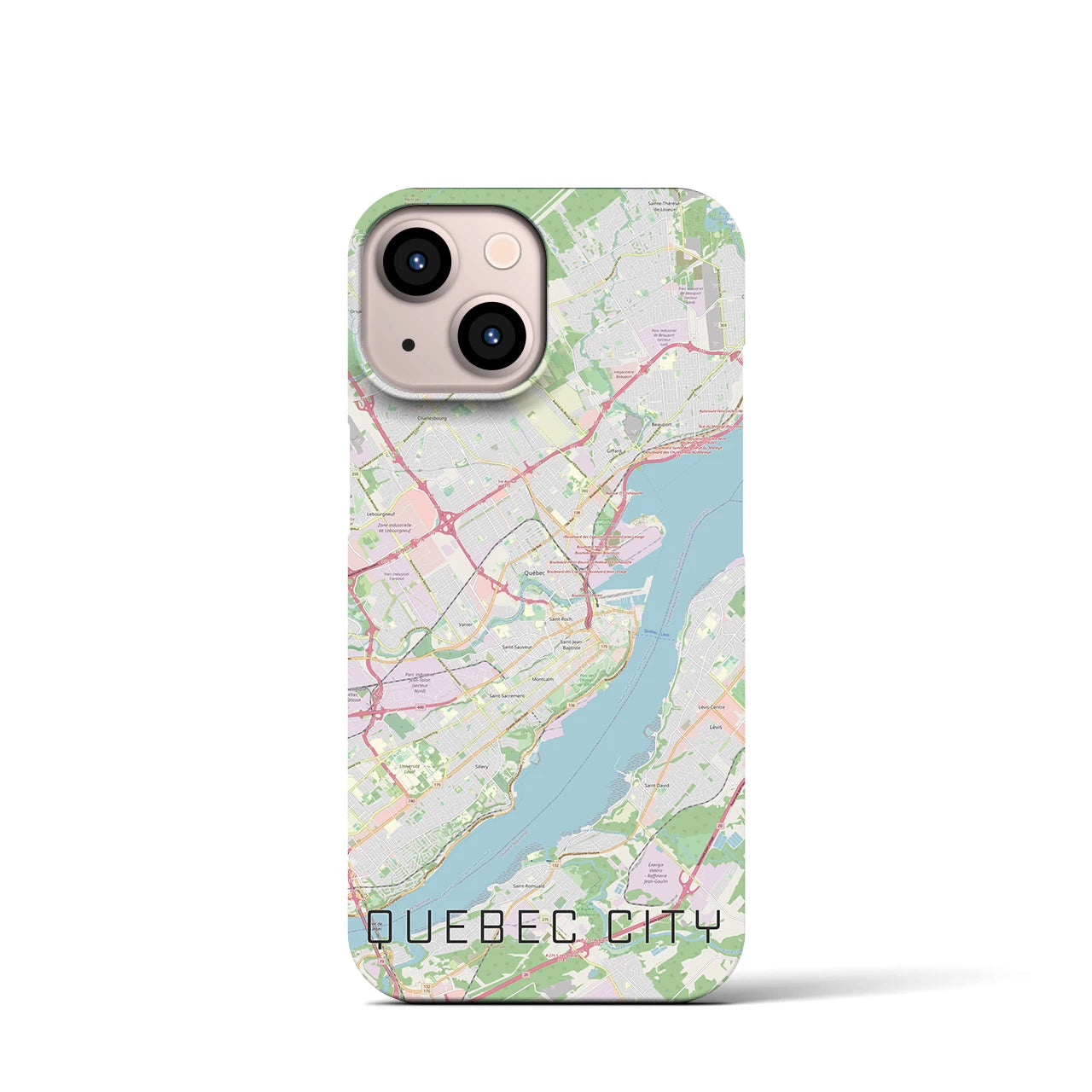 【ケベック・シティー】地図柄iPhoneケース（バックカバータイプ・ナチュラル）iPhone 13 mini 用