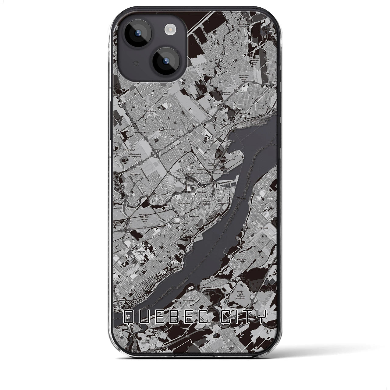【ケベック・シティー】地図柄iPhoneケース（クリアタイプ・モノトーン）iPhone 14 Plus 用